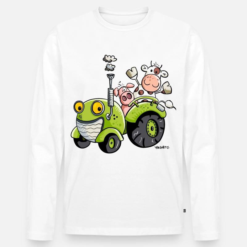 Tiere auf Traktor - Männer Premium Bio Langarmshirt - Weiß