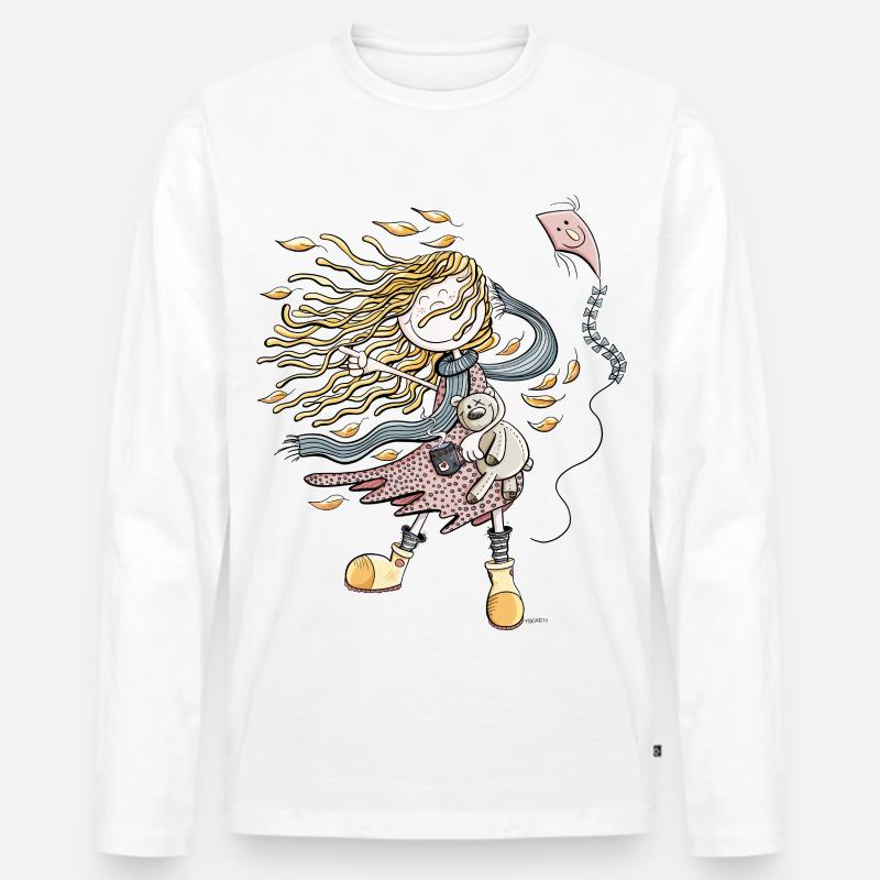 Glückliches Mädchen im Herbstwind I Herbst - Männer Premium Bio Langarmshirt - Weiß
