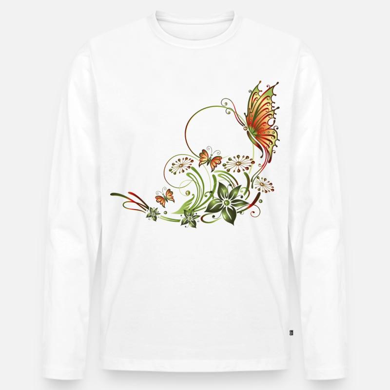 Schmetterlinge mit floralen Elementen - Männer Premium Bio Langarmshirt - Weiß