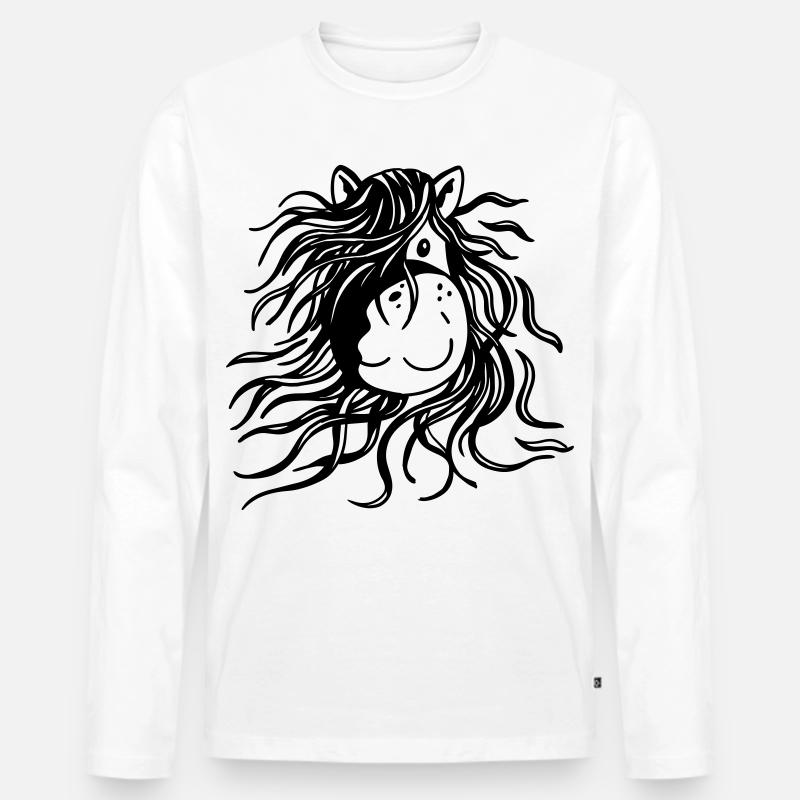 Pferd mit dicker Mähne - Pferde - Comic - Männer Premium Bio Langarmshirt - Weiß