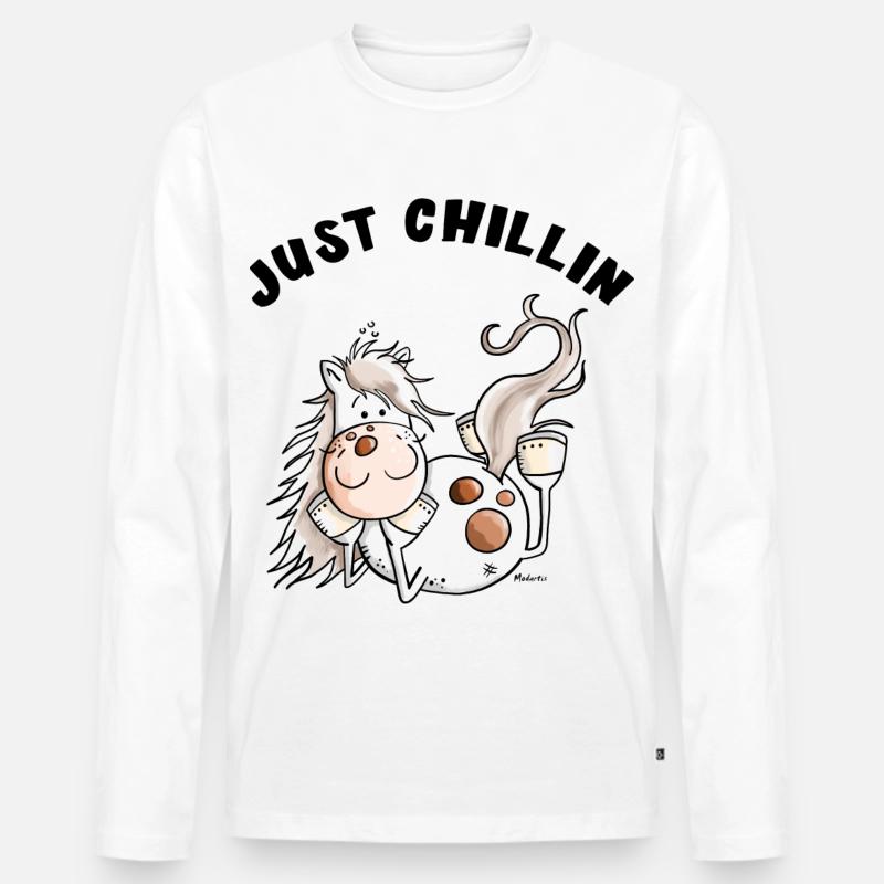 Chillendes Pferd - Comic - Pferde - Geschenk - Männer Premium Bio Langarmshirt - Weiß