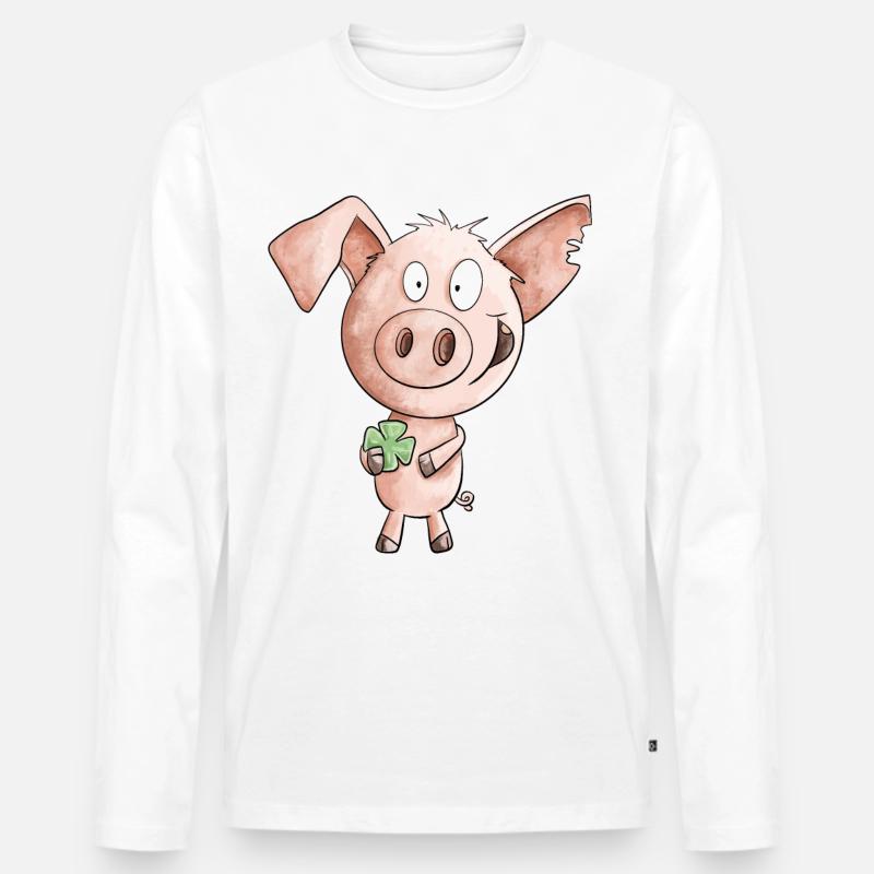 Glück Schwein Mit Kleeblatt - Männer Premium Bio Langarmshirt - Weiß