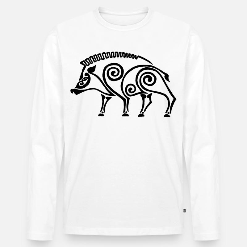 schwarzer keltischer Eber - Männer Premium Bio Langarmshirt - Weiß