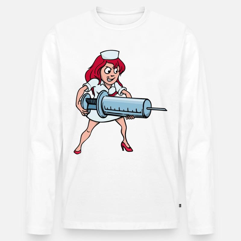 Krankenschwester Spritze Injektion Impfung Beruf - Männer Premium Bio Langarmshirt - Weiß