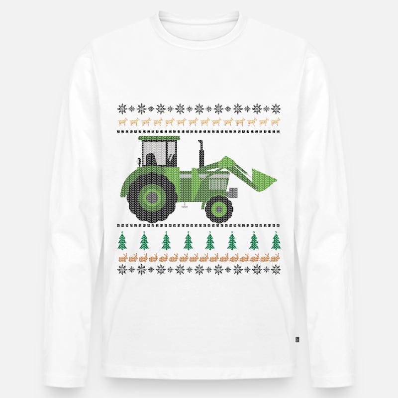 Grüner Traktor Strickdesign - Männer Premium Bio Langarmshirt - Weiß