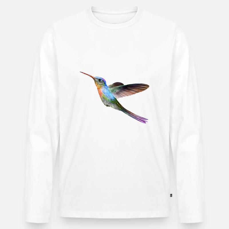 Farbenfroher Kolibri im Flug - Männer Premium Bio Langarmshirt - Weiß