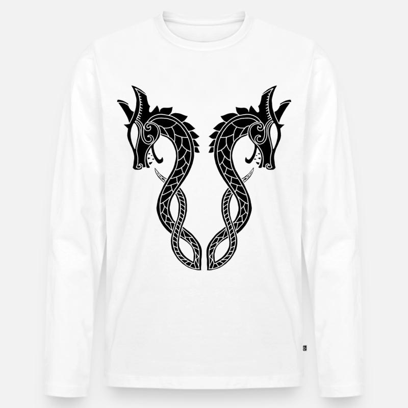 Schwarzer Drache mit zwei Köpfen - Männer Premium Bio Langarmshirt - Weiß
