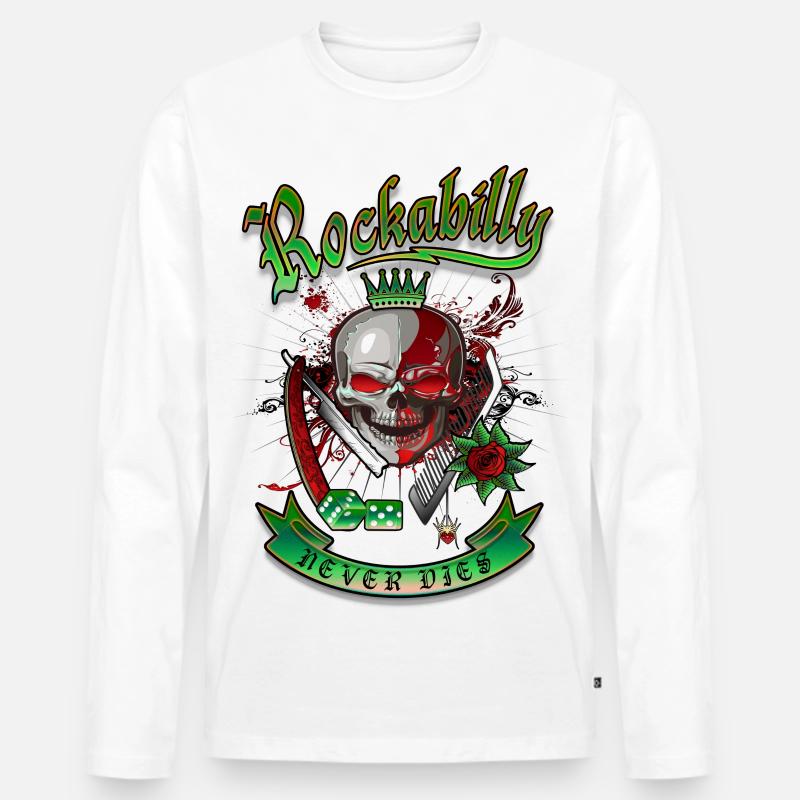 Rockabilly Skull - Männer Premium Bio Langarmshirt - Weiß