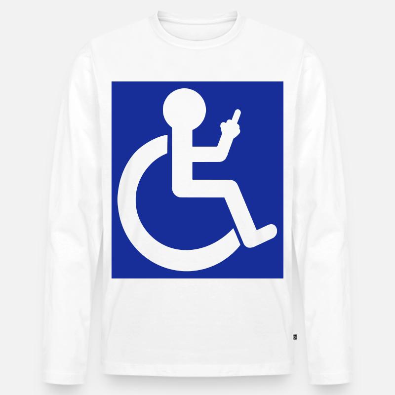 Rollstuhlfahrer hebt den Mittelfinger # - Männer Premium Bio Langarmshirt - Weiß