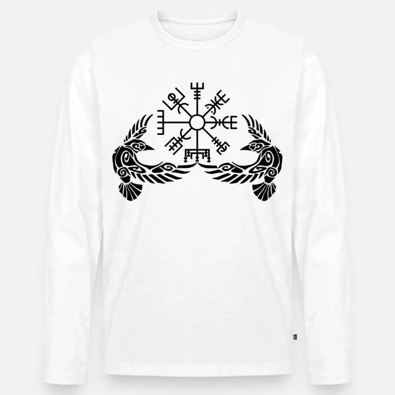 Schwarze Krähen und Wikingerkompass - Männer Premium Bio Langarmshirt - Weiß