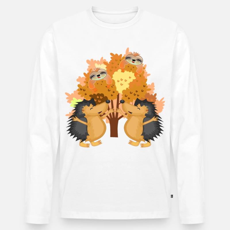 HERBST IGEL FAULTIERE - Männer Premium Bio Langarmshirt - Weiß