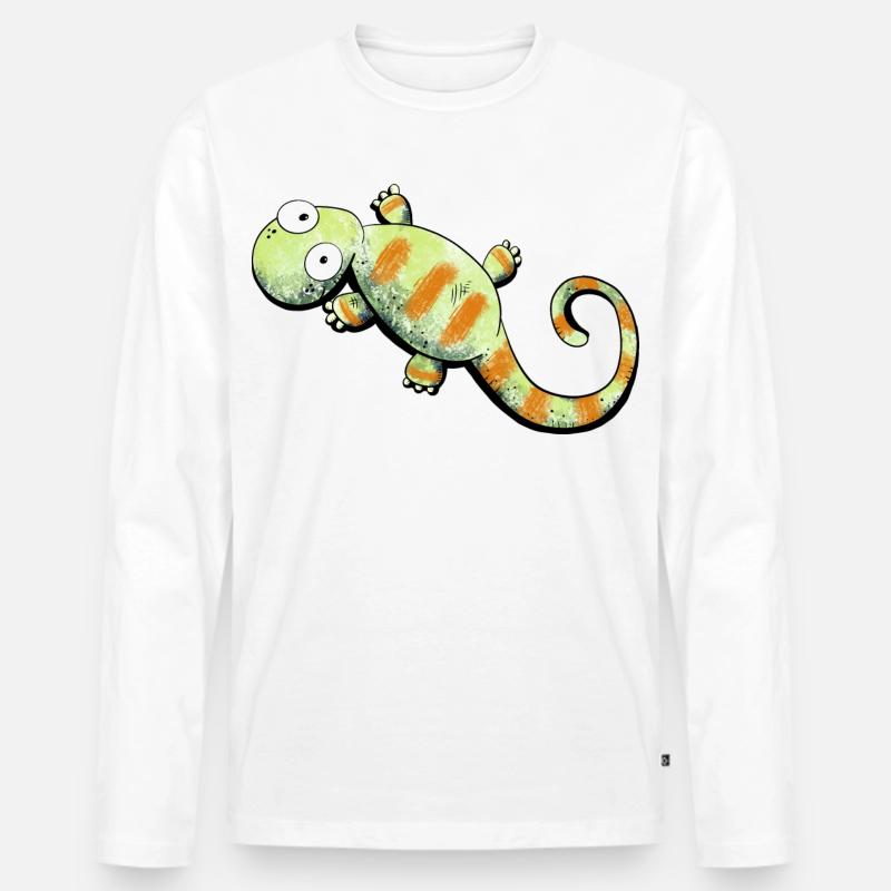 Happy Gecko I Echse - Männer Premium Bio Langarmshirt - Weiß