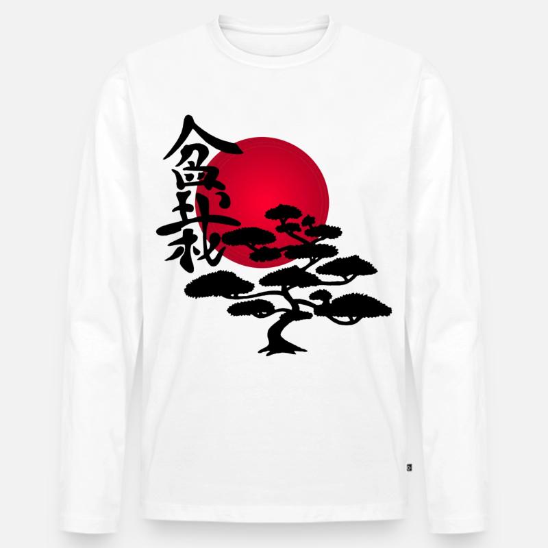 Schwarzer Baum und rote Sonne - Männer Premium Bio Langarmshirt - Weiß