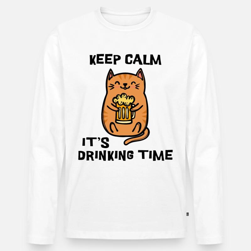 Fest Bier Statement Trinken Katze - Männer Premium Bio Langarmshirt - Weiß