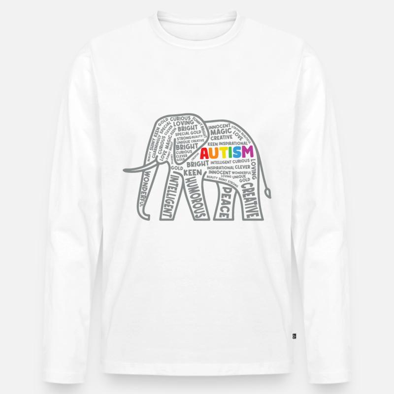 Autismus Bewusstsein Elefant Typografie - Männer Premium Bio Langarmshirt - Weiß