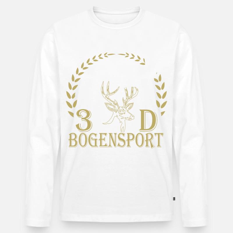 Waldjäger mit Bogen und Geweihmotiv - Männer Premium Bio Langarmshirt - Weiß