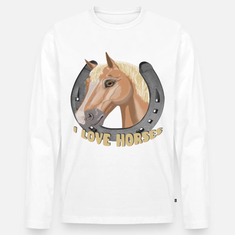 Ich liebe Pferde Pferd Pferd - Männer Premium Bio Langarmshirt - Weiß