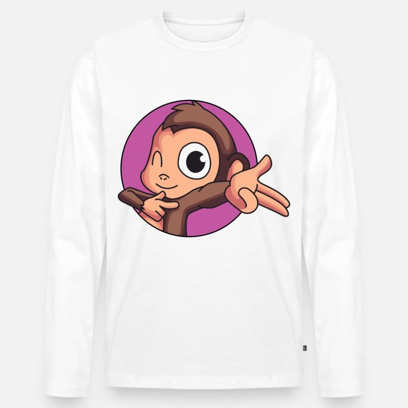 Freches Äffchen - Männer Premium Bio Langarmshirt - Weiß