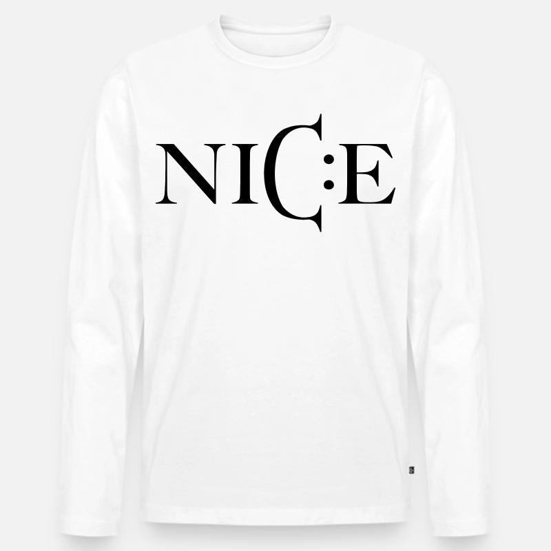Nice – Minimal Smiley Greeting - Männer Premium Bio Langarmshirt - Weiß