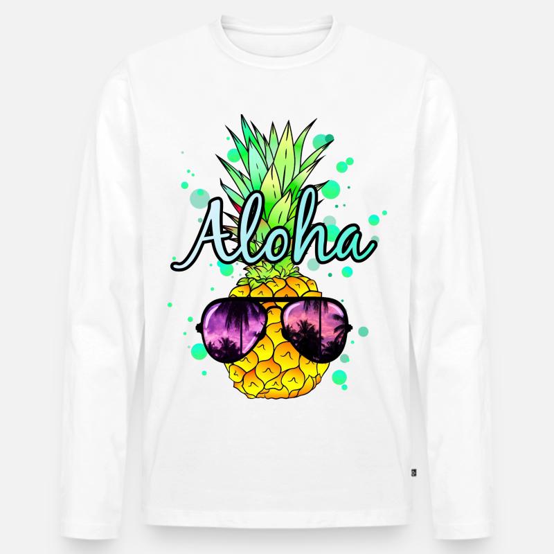 Ananas Aloha - Männer Premium Bio Langarmshirt - Weiß