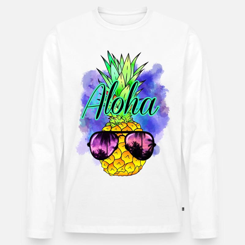 Aloha Ananas - Männer Premium Bio Langarmshirt - Weiß