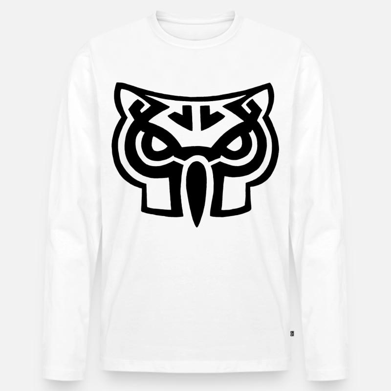 Schwarzer Eulenkopf - Männer Premium Bio Langarmshirt - Weiß