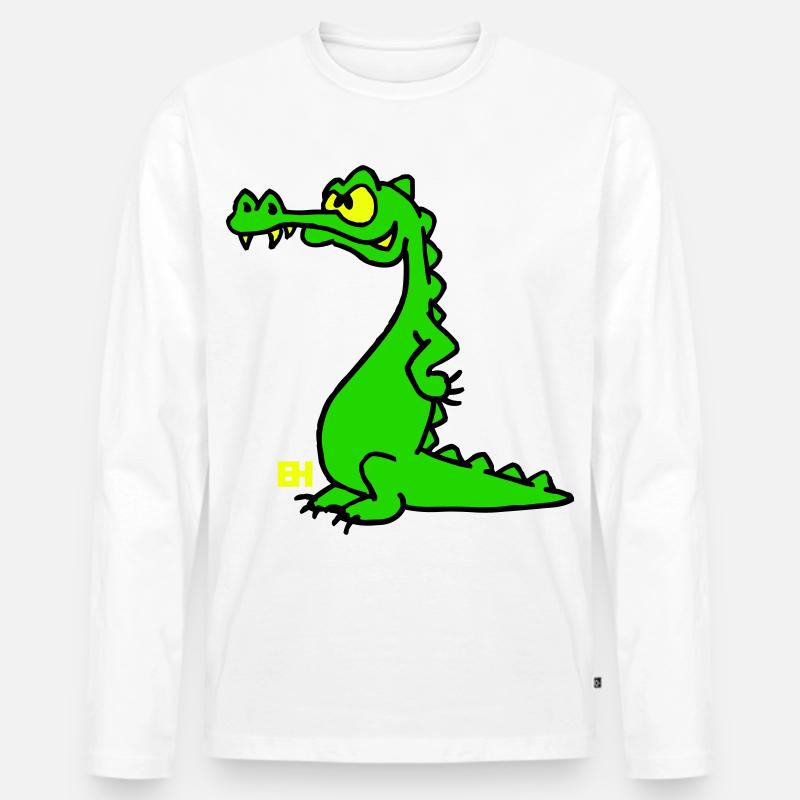 Smiling Crocodile, dreifarbiges Design - Männer Premium Bio Langarmshirt - Weiß