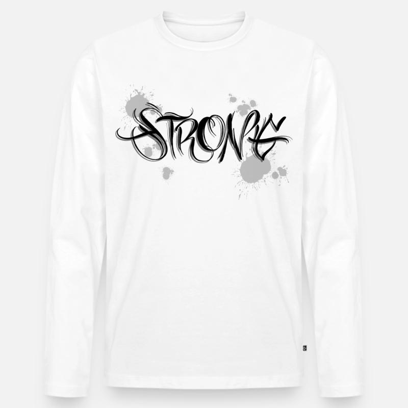 Stark Strong Motivation Graffiti - Männer Premium Bio Langarmshirt - Weiß