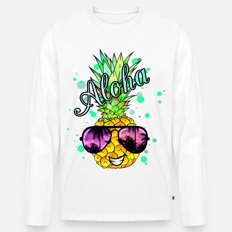 Aloha Ananas mit Farbspritzern - Männer Premium Bio Langarmshirt - Weiß