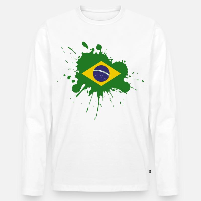 Brasilien Flagge Fleckendesign - Männer Premium Bio Langarmshirt - Weiß