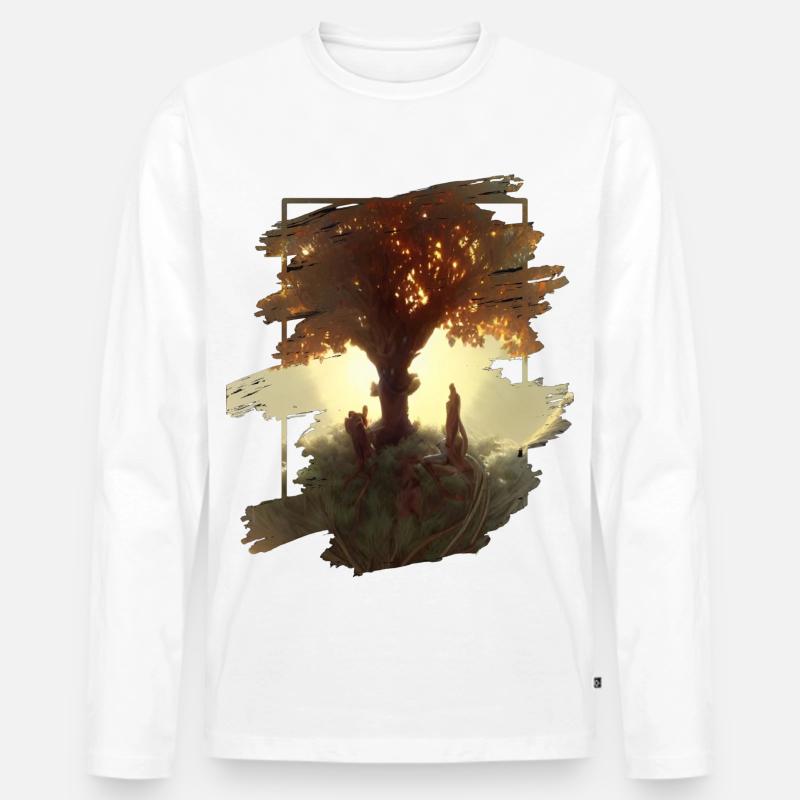 Baum des Lebens - Männer Premium Bio Langarmshirt - Weiß