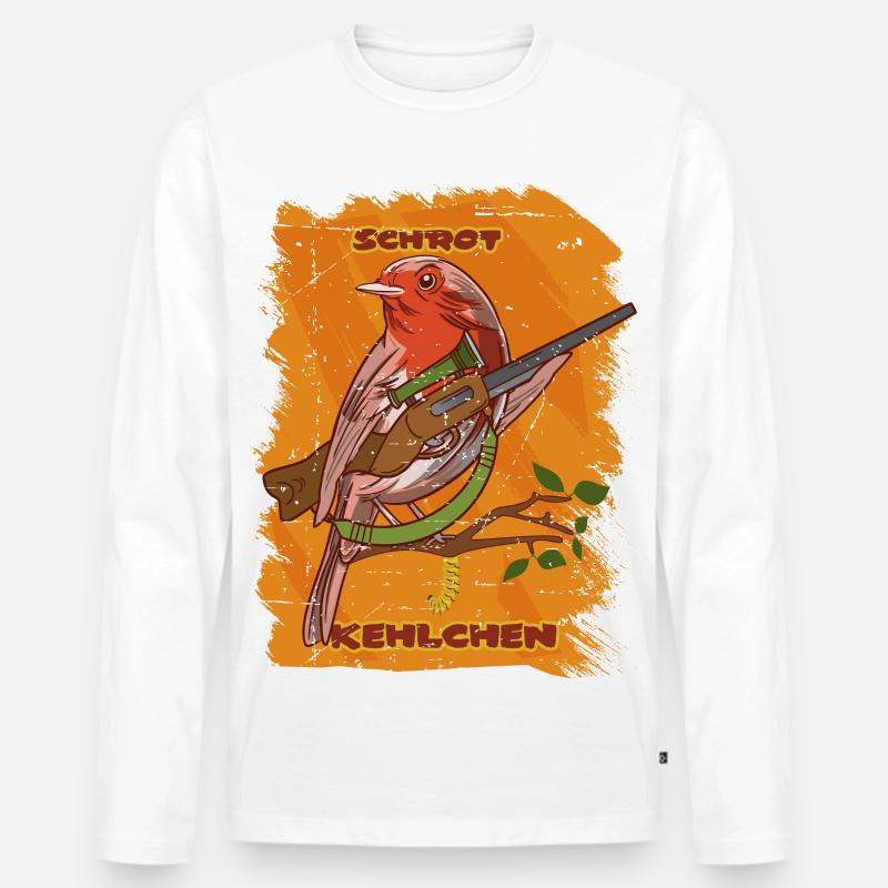 Lustiger Rotkehlchen Vogel - Männer Premium Bio Langarmshirt - Weiß