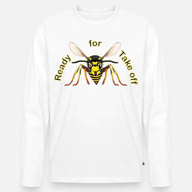 Wespe Ready for Take off - Männer Premium Bio Langarmshirt - Weiß