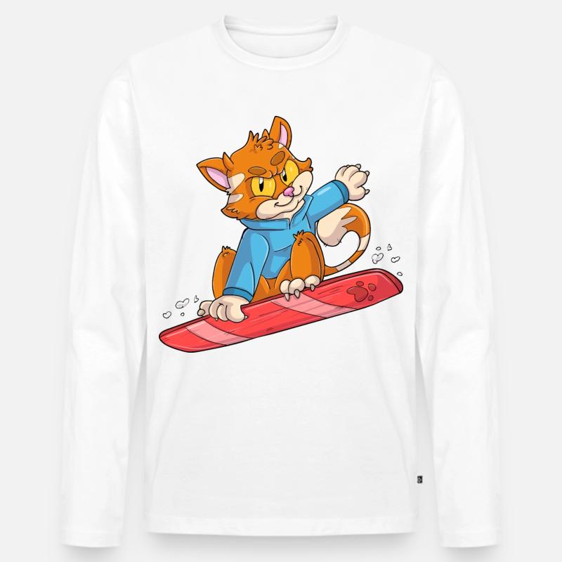 Snowboarder Katze - Männer Premium Bio Langarmshirt - Weiß