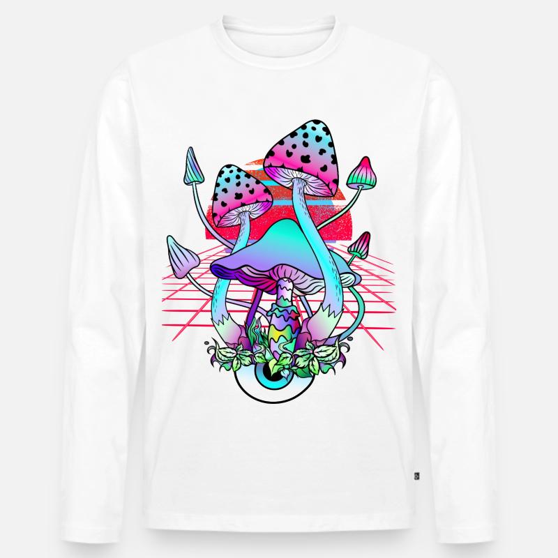 Psychedelische Pilze - Retro Wave Sunset - Männer Premium Bio Langarmshirt - Weiß