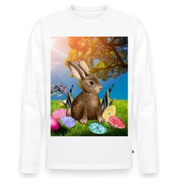 Frühling Osterhase mit Ostereiern - Männer Premium Bio Langarmshirt - Weiß - Vorne - Nico (187cm)