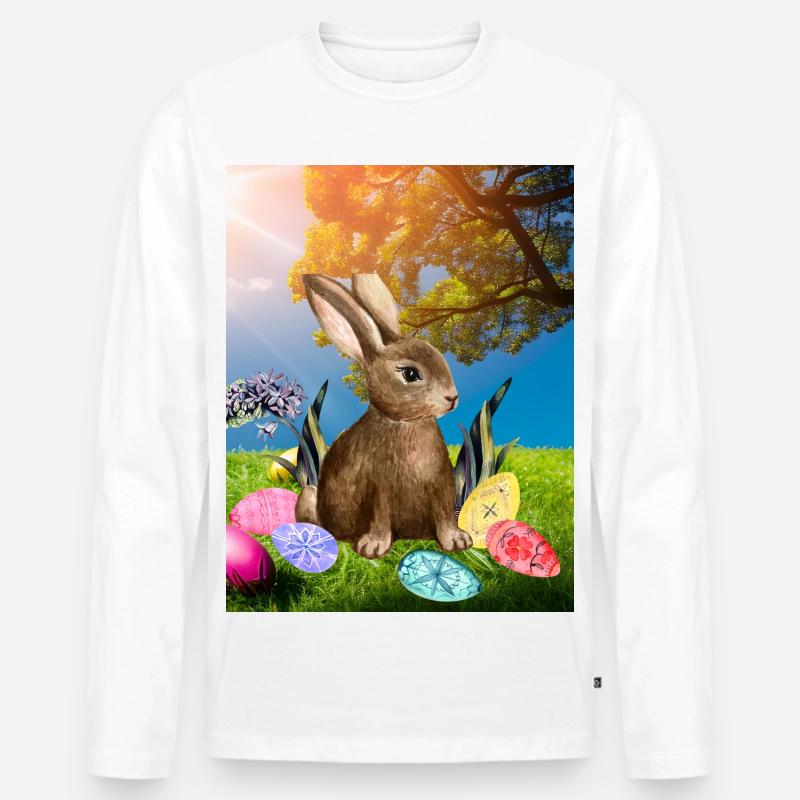 Spring Easter bunny with Easter eggs - Men's Premium Organic Long Sleeve Shirt - white