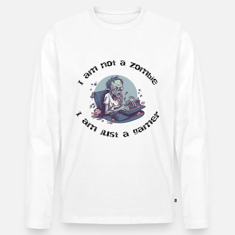 Zombie am PC Retro-Gaming - Männer Premium Bio Langarmshirt - Weiß