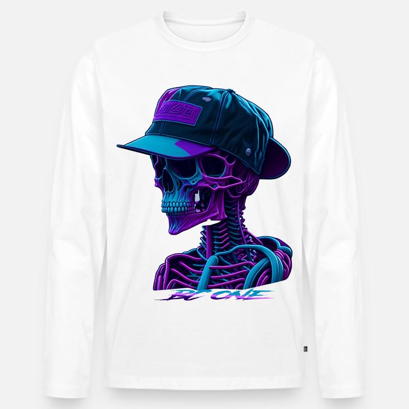 Skelett mit Kappe - Männer Premium Bio Langarmshirt - Weiß
