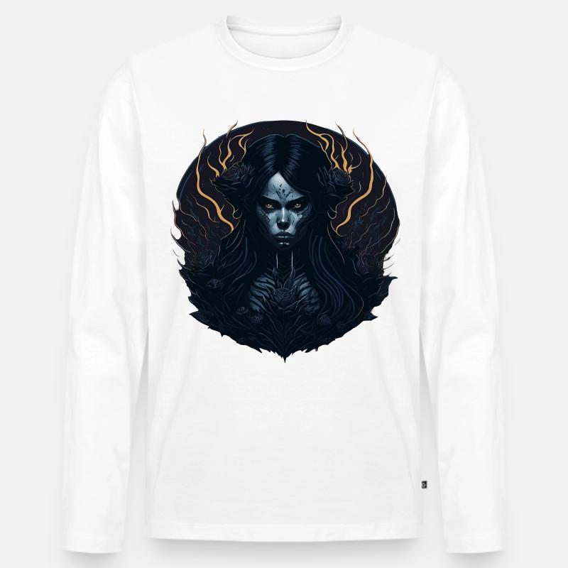Schwarzes Gothic Mädchen Ästhetik - Männer Premium Bio Langarmshirt - Weiß