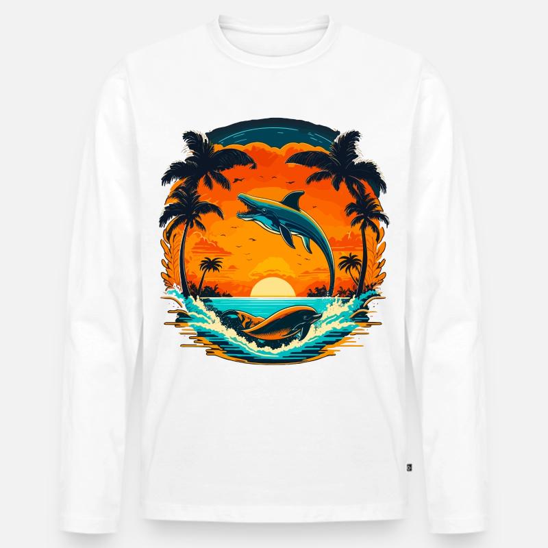 Delphin Sommer Sunset - Männer Premium Bio Langarmshirt - Weiß