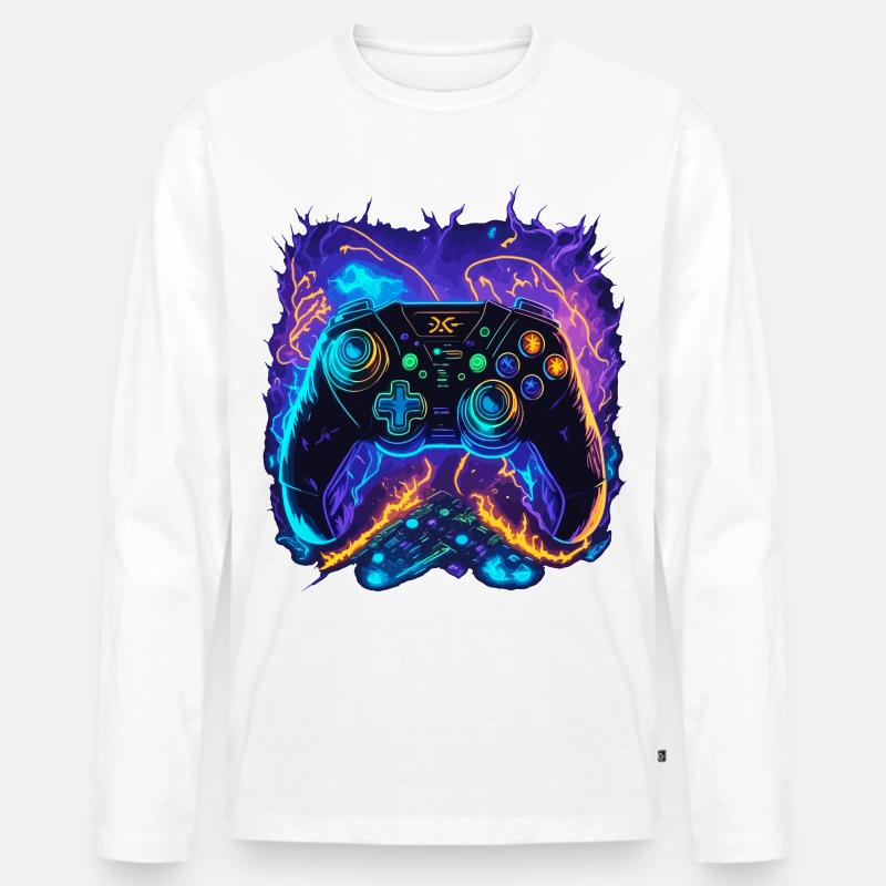 Powerful Gaming Controller Art - Männer Premium Bio Langarmshirt - Weiß