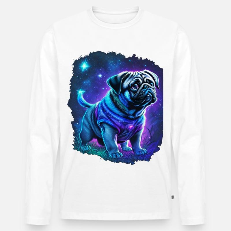 Mystischer Mops Hund - Männer Premium Bio Langarmshirt - Weiß