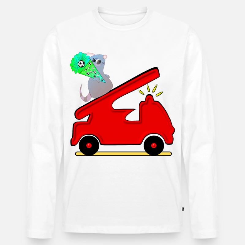 SCHULKIND EINSCHULUNG FEUERWEHRAUTO MAUS - Männer Premium Bio Langarmshirt - Weiß