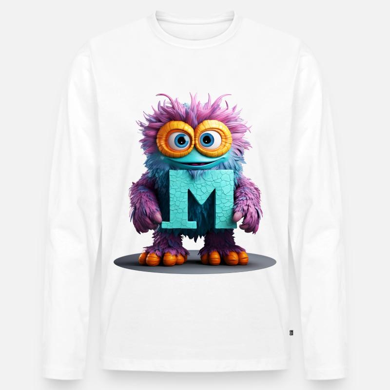 Mehrfarbiges Monster mit Buchstabe M - Männer Premium Bio Langarmshirt - Weiß