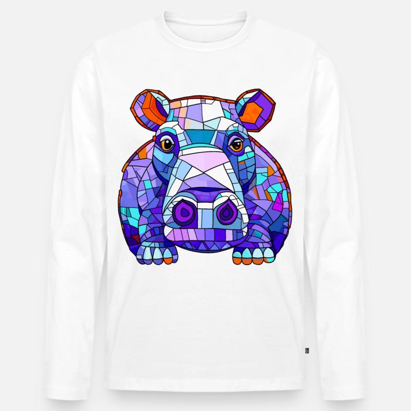 Nilpferd Hippo - Männer Premium Bio Langarmshirt - Weiß