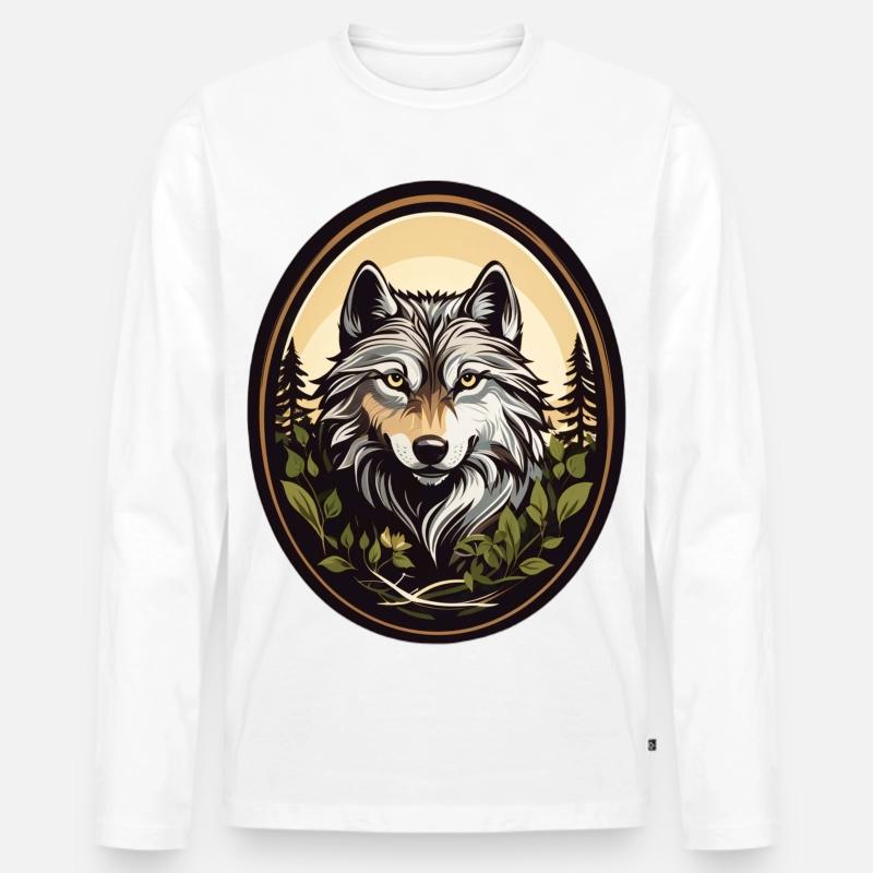 Waldbewohner Wolf - Männer Premium Bio Langarmshirt - Weiß