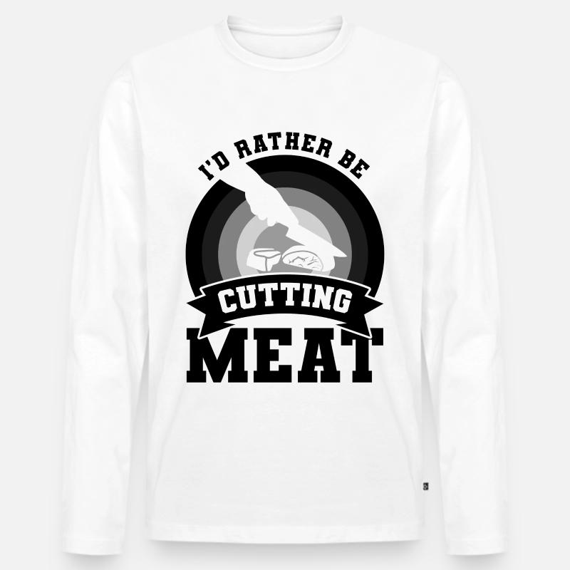 Lustiger Metzger Spruch - Männer Premium Bio Langarmshirt - Weiß