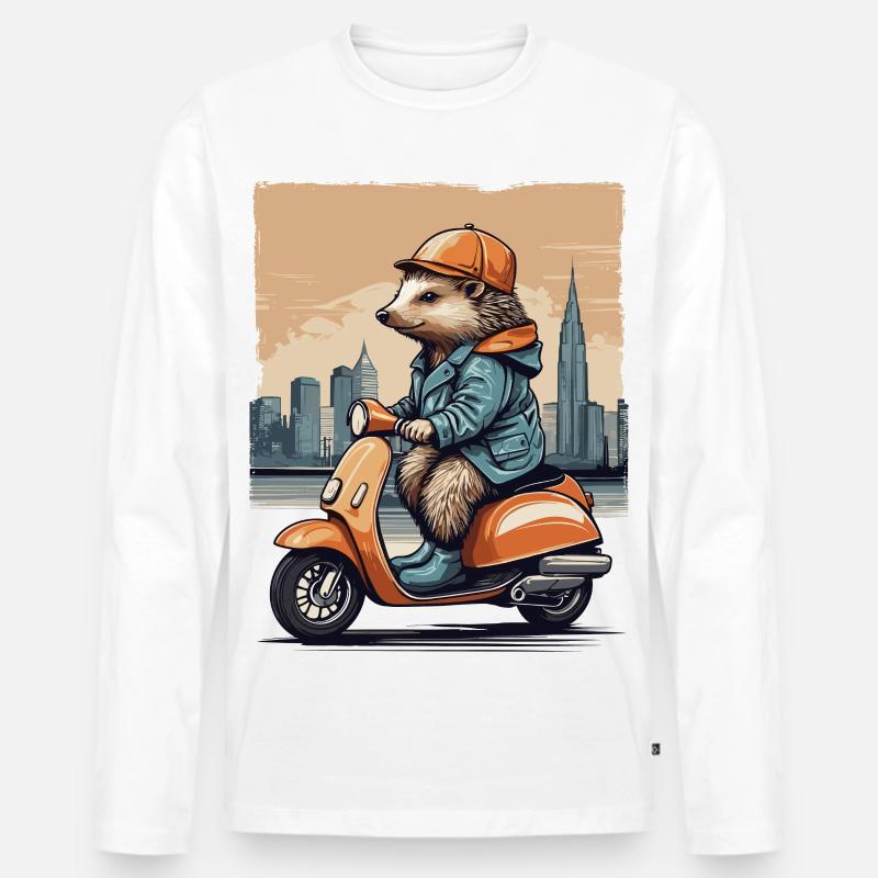 Süßer Igel auf Motorroller - Männer Premium Bio Langarmshirt - Weiß