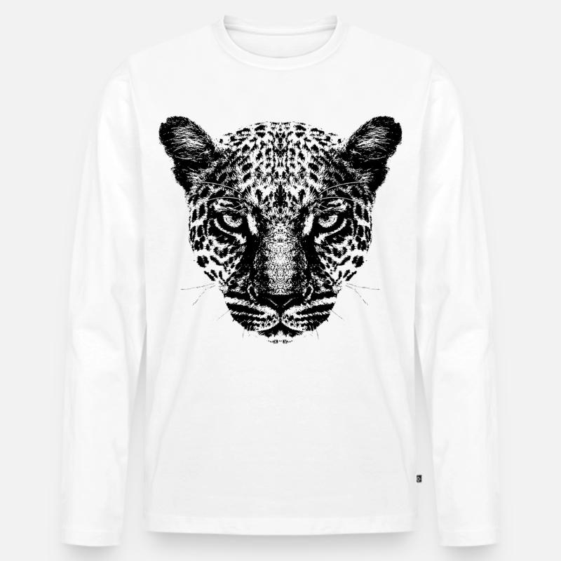 Leopard / Kopf / Schwarz - Männer Premium Bio Langarmshirt - Weiß